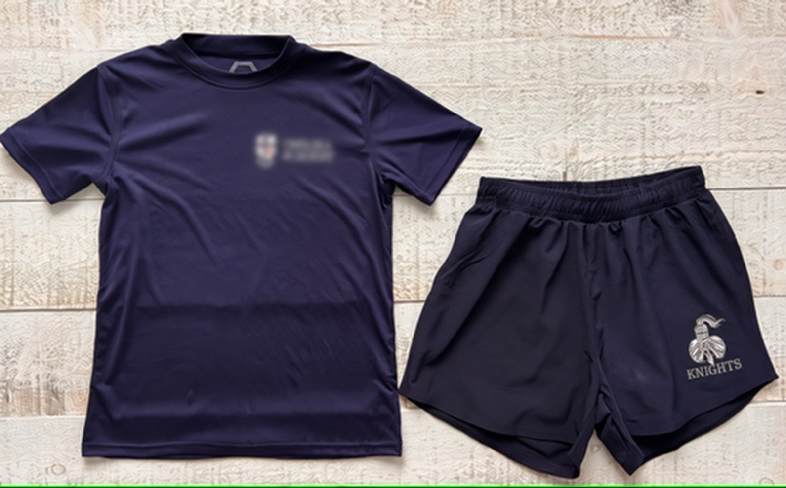 Navy performance shirt and shorts customized as a MODSport adult PE Kit